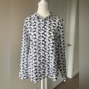Crown & Ivy Women’s Monkey Print Cotton Button Down Blouse. Size L. Long Sleeve